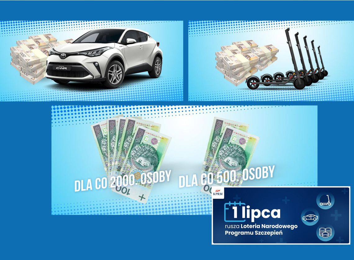 Pieniądze, samochody i hulajnogi – dziś rusza Loteria Narodowego Programu Szczepień