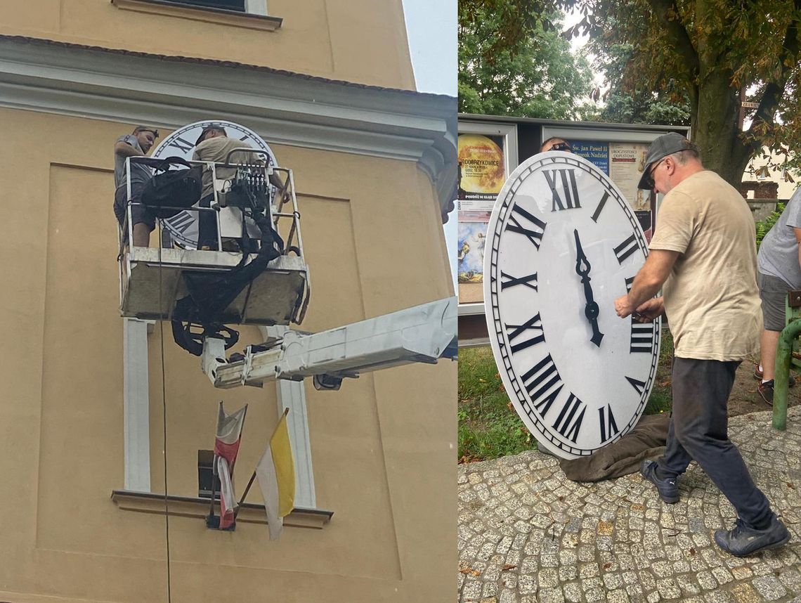 Po blisko 100 latach jest nowy zegar na wieży kościelnej Po blisko 100 latach jest nowy zegar na wieży kościelnej
