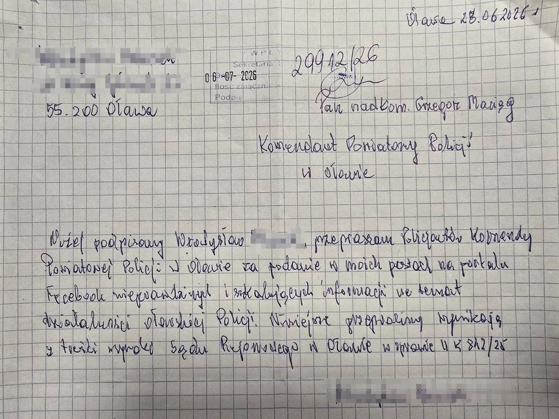 Podawał nieprawdziwe informacje i pomawiał. Teraz przeprasza Oława