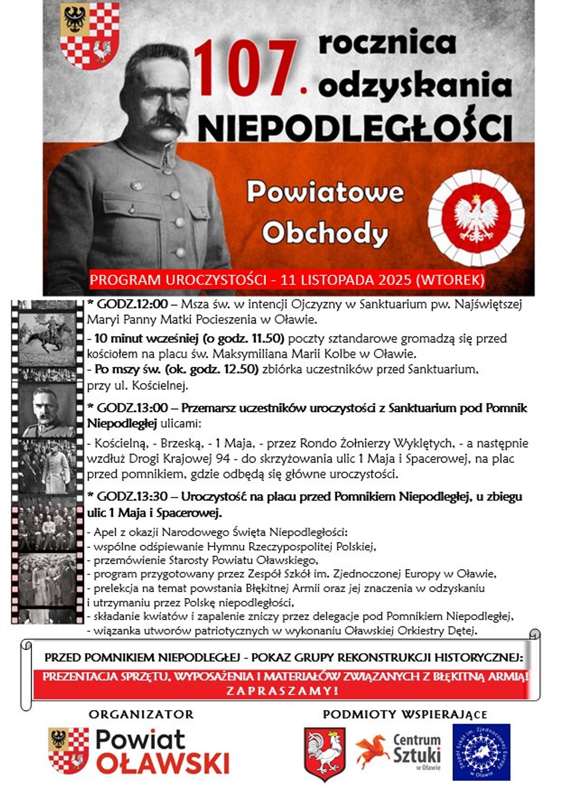 Przemarsz, msza, apel, kwiaty, pokaz grupy rekostrukcyjnej...