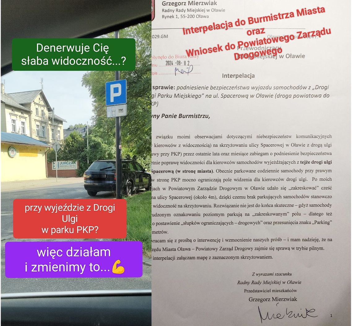 Radny w sprawie słabej widoczności w tym miejscu