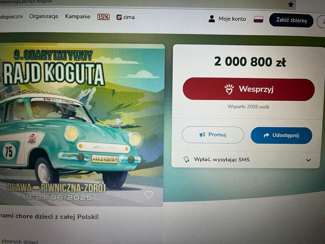 Rajd Koguta zebrał już ponad 2 mln! Rejestracja uczestników na razie wstrzymana