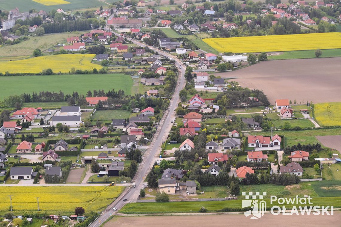 Remont ul. Oławskiej w Jaczkowicach z lotu ptaka