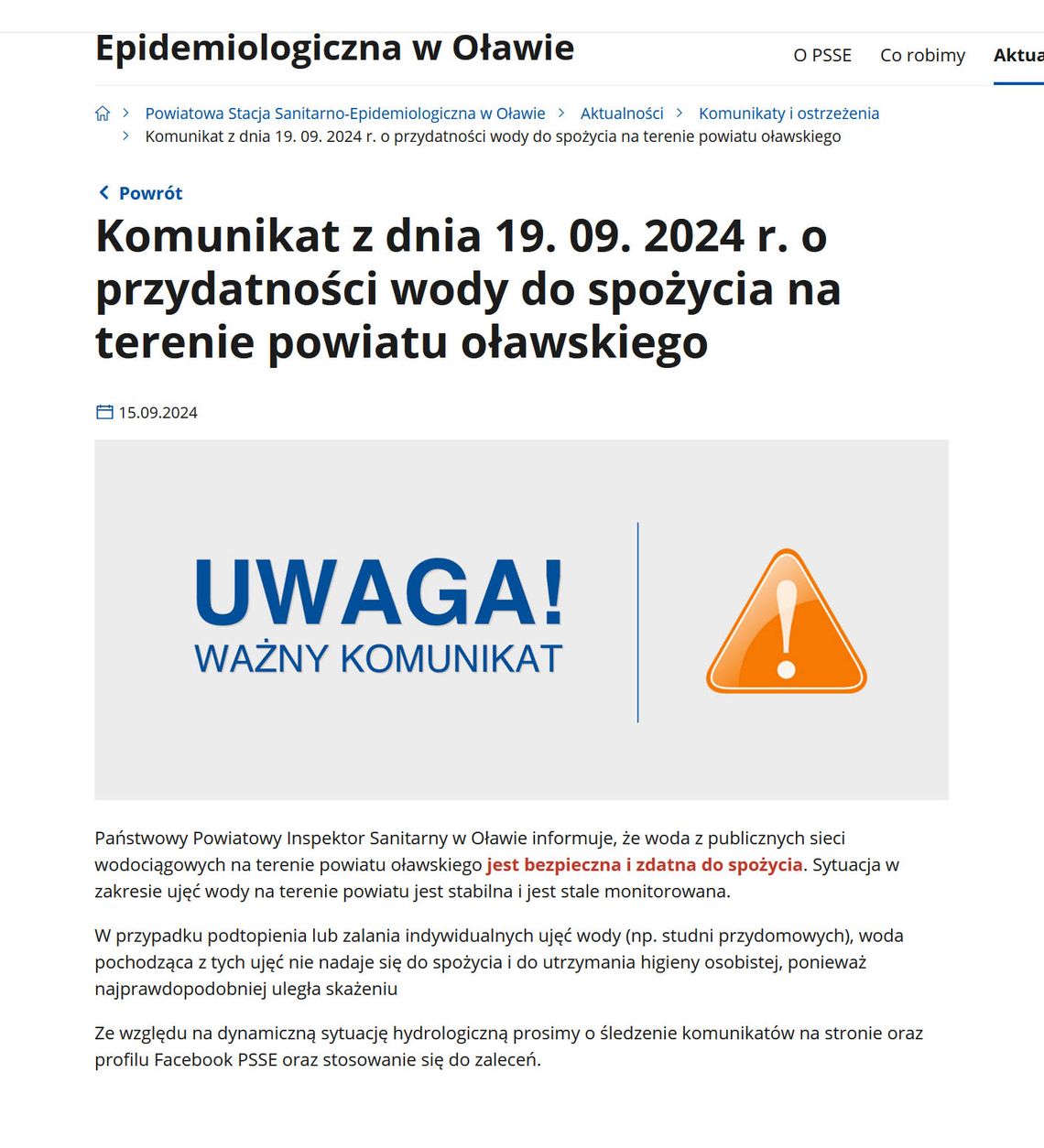 Woda z wodociągów bezpieczna i zdatna do picia