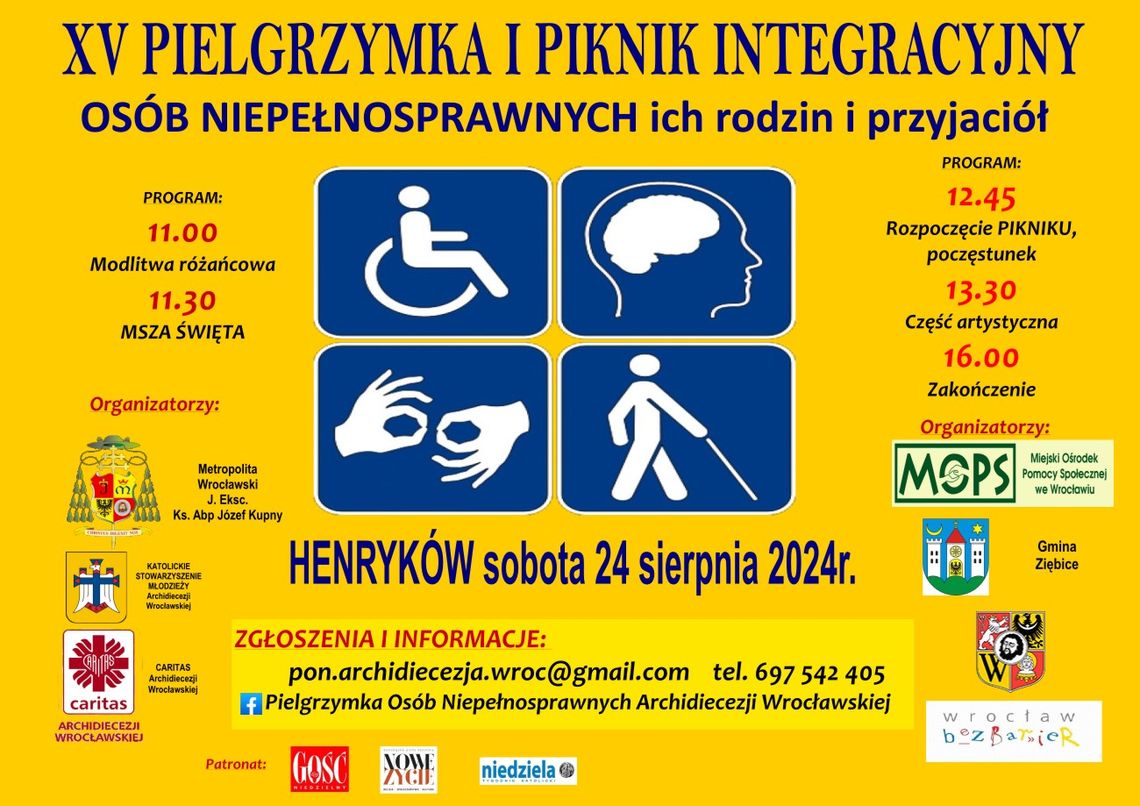 XV Pielgrzymka i Piknik Integracyjny Osób Niepełnosprawnych, Ich Rodzin i Przyjaciół. Henryków 2024