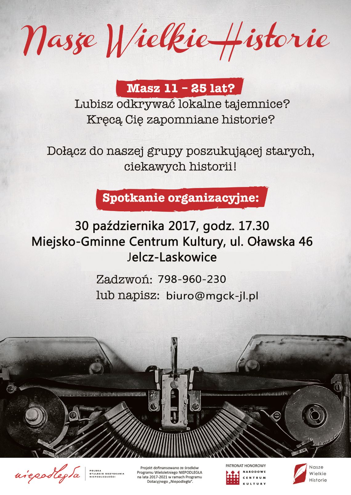 Zapraszamy młodzież do projektu &quot;Nasze Wielkie Historie&quot;