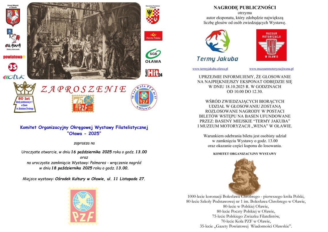 Zaproszenie na wystawę filatelistyczną. Można wygrać bilety