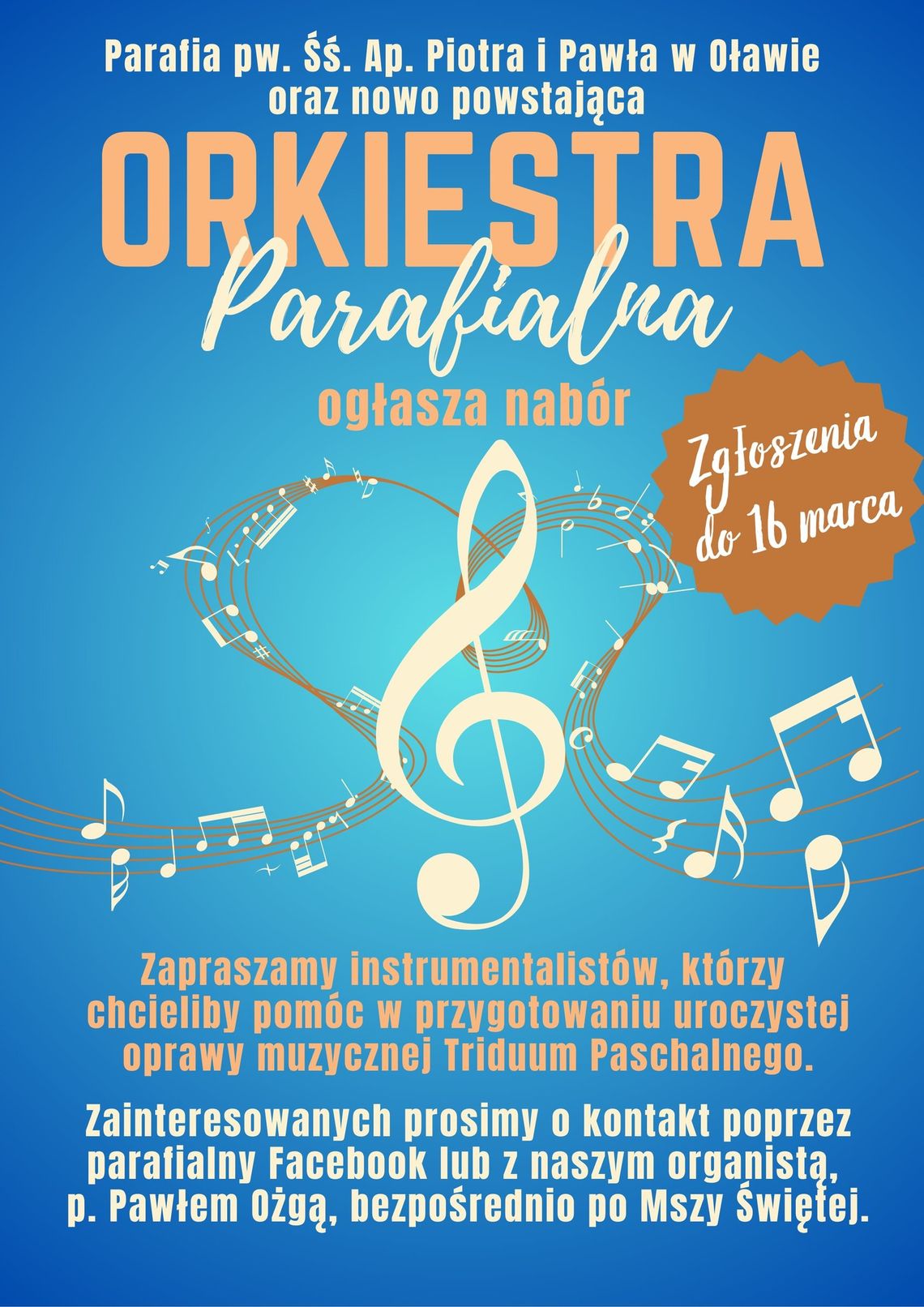 Zgłoszenia do orkiestry parafialnej tylko do jutra! Zgłoszenia do orkiestry parafialnej tylko do jutra!