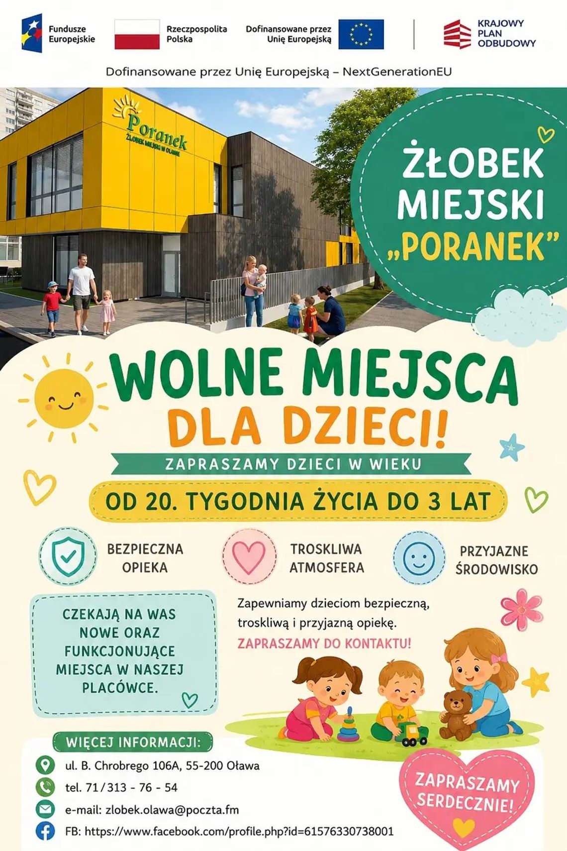 Żłobek Miejski PORANEK zaprasza Żłobek Miejski PORANEK zaprasza