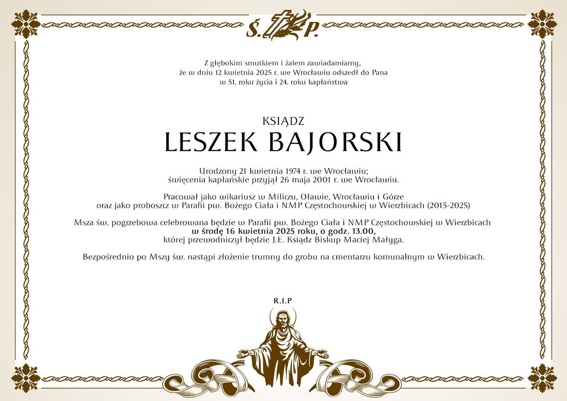 Zmarł ks. Leszek Bajorski. Pracował też w Oławie