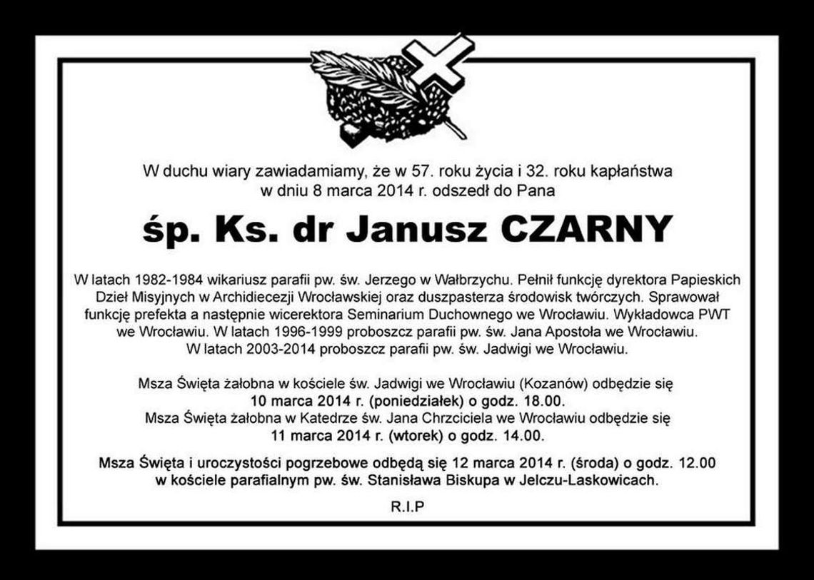 Zmarł ksiądz Janusz Czarny