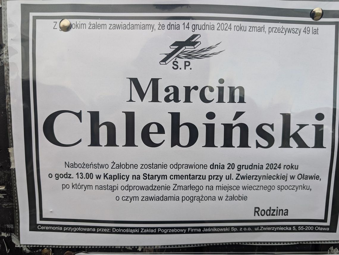 Zmarł Marcin Chlebiński