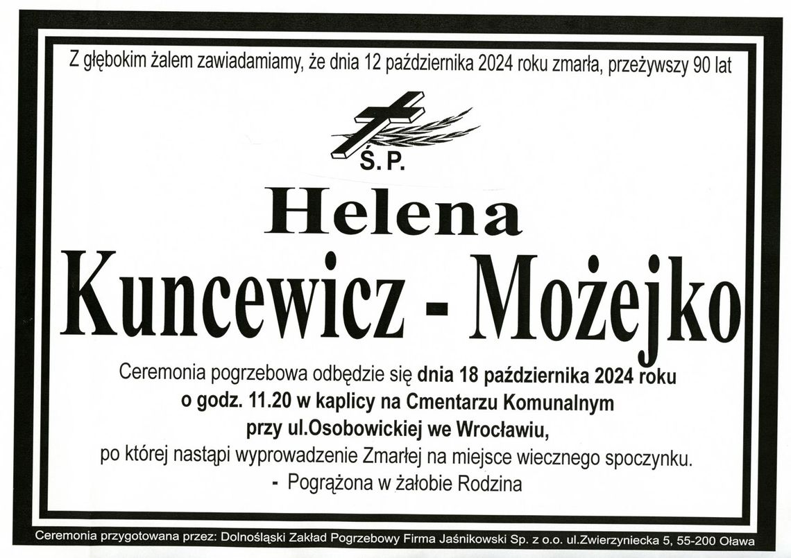 Zmarła Helena Kuncewicz-Możejko