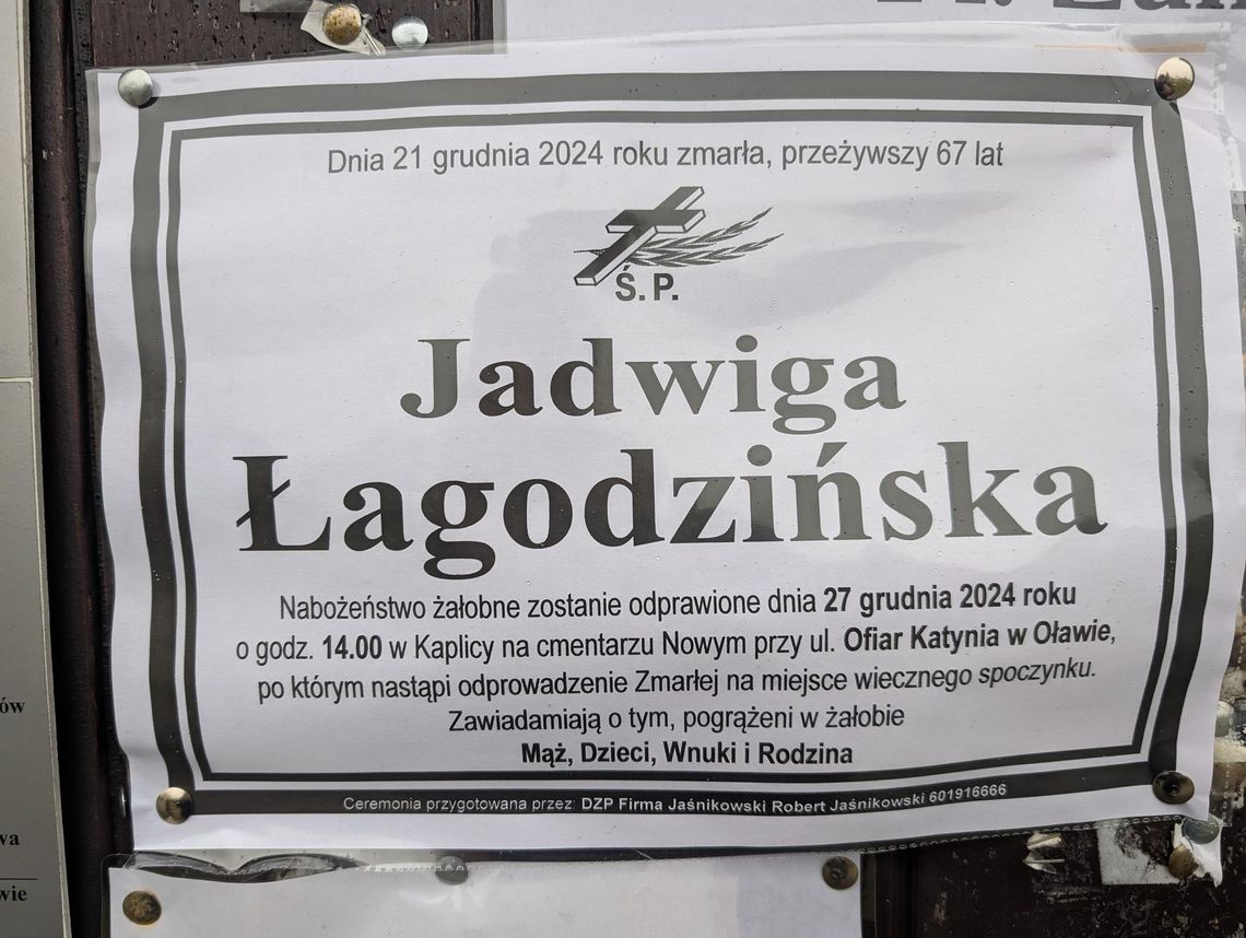 Zmarła Jadwiga Łagodzińska