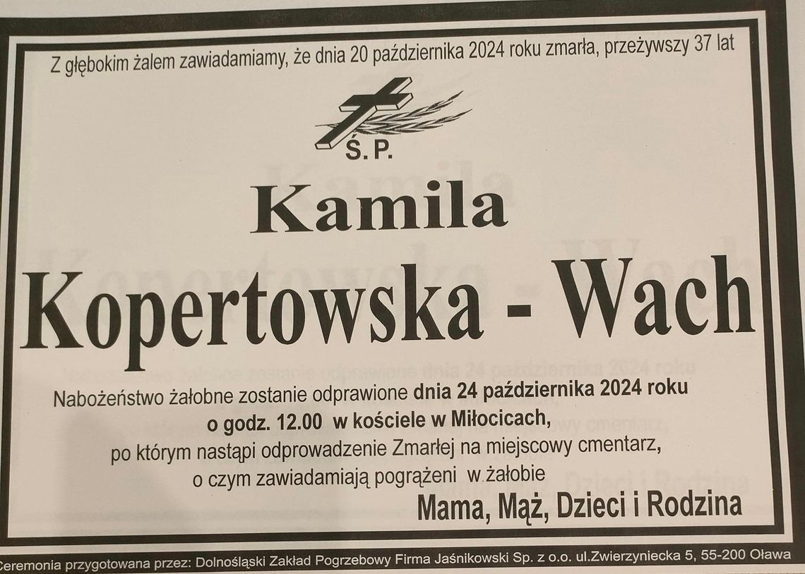 Zmarła Kamila Kopertowska-Wach