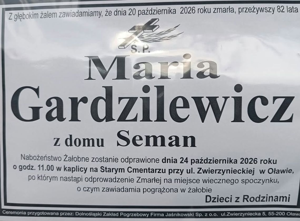 Zmarła Maria Gardzilewicz (Seman) Zmarła Maria Gardzilewicz (Seman)