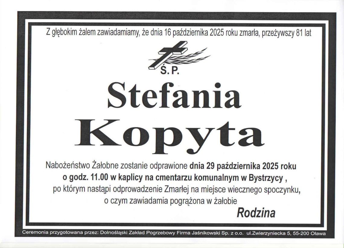 Zmarła Stefania Kopyta