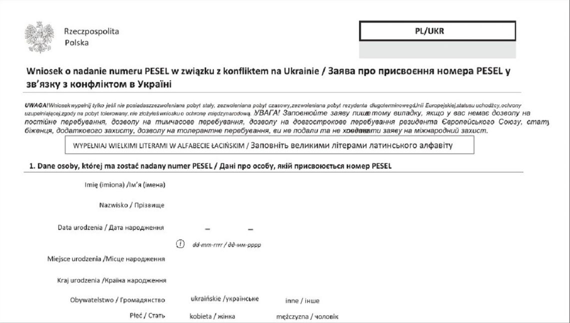 Zmiany w nadawaniu numeru PESEL uchodźcom z Ukrainy