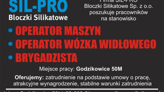 Firma SIL-PRO Bloczki Silikatowe Sp. z o.o. poszukuje pracowników