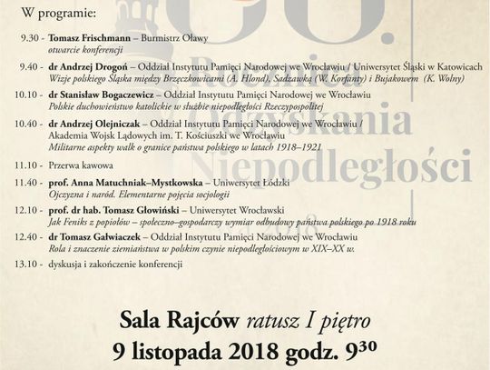 Program obchodów 100-lecia odzyskania niepodległości