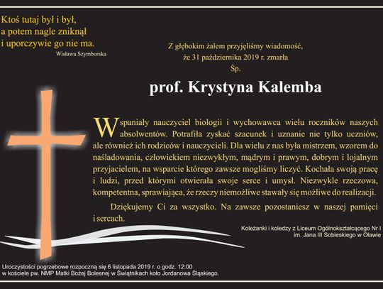 Nie żyje Krystyna Kalemba