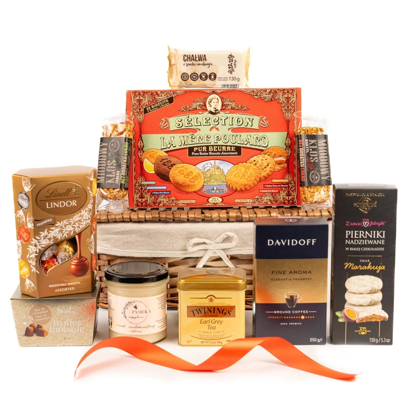 kosz prezentowy z kawą i herbatą 