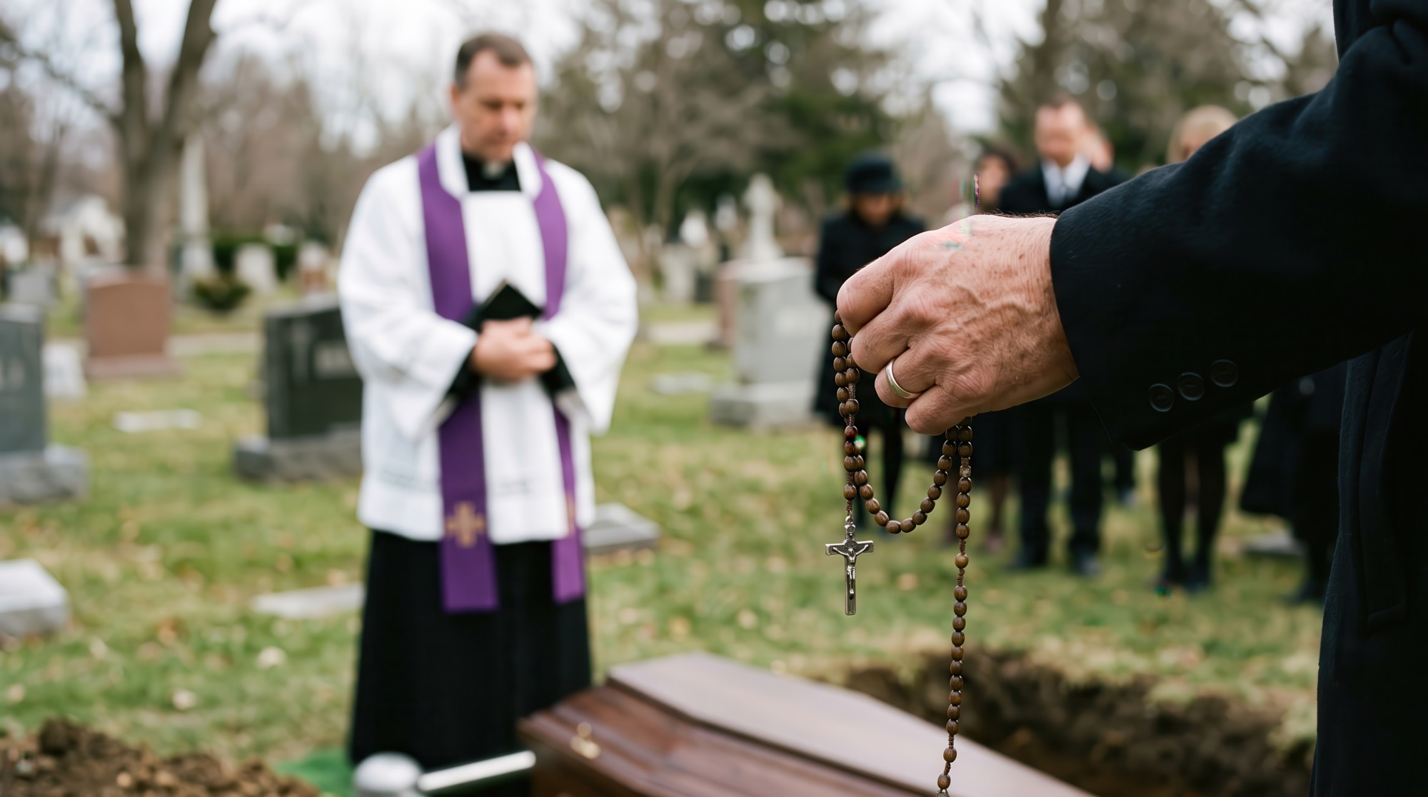 ksiądz z różańcem - litania za dusze w czyśćcu cierpiące